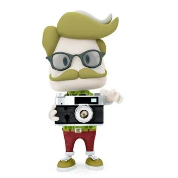 Hipster man holding old camera Stock Illustration