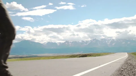 Hipster man longboarding extremely action in highway tropics in Asia Stock Footage 65484267