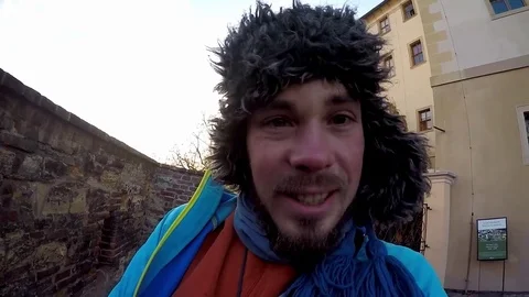 Hipster man portrait looking stylish as camera slowly tracks forward Stock Footage 72777505