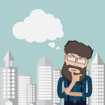 Hipster man thinking Stock Illustration