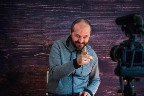 Hipster man vlogging Stock Photos
