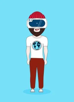 Hipster Man Wearing 3d Virtual Reality Glasses Modern Vr Technology Concept Stock Illustration