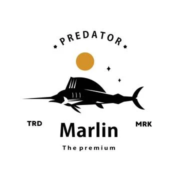 Hipster marlin logo vector outline silhouette Stock Illustration