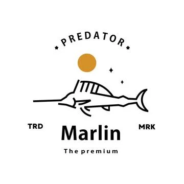 Hipster marlin logo vector outline monoline art icon Stock Illustration