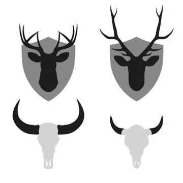Hipster minimalistic logotype with head of deer and buffalo Illustrazione stock