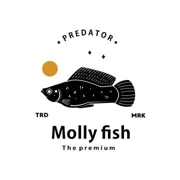 Hipster molly fish logo vector outline silhouette art icon Stock-Illustration