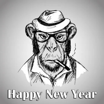 Hipster monkey with hat and  a cigarette 스톡 일러스트