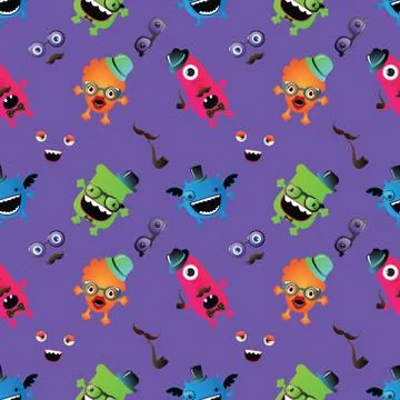 Hipster Monster Seamless Pattern Stock Illustration