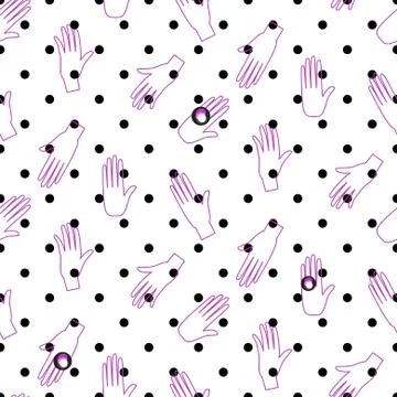 Hipster outline hands vector seamless polka dot pattern Stock Illustration