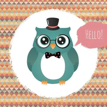 Hipster Owl in Textured Frame design illustration Stock Illustration