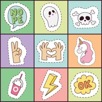 Hipster patches elements hand drawn cute fashionable stickers doodle pop art Stockillustratie