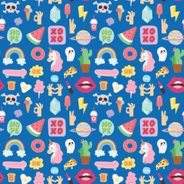 Hipster patches elements hand drawn cute fashionable stickers doodle pop art Stock-Illustration