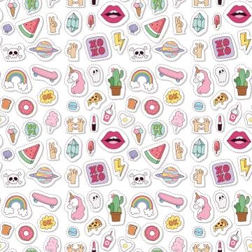 Hipster patches elements hand drawn cute fashionable stickers doodle pop art Stock-Illustration