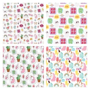 Hipster patches elements hand drawn cute fashionable stickers doodle pop art 스톡 일러스트