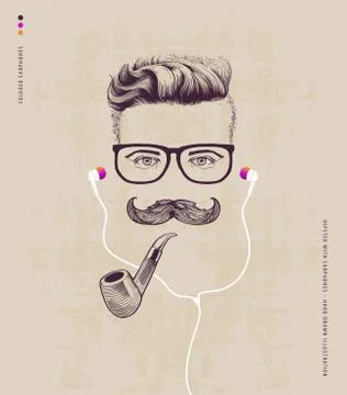 Hipster with pipe Stock Illustration