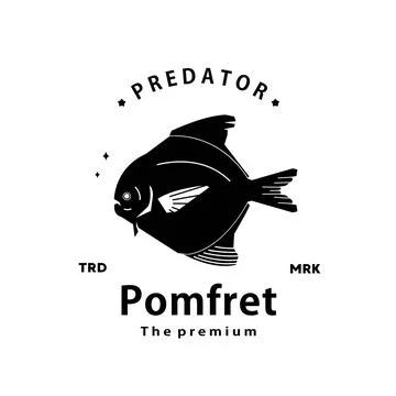 Hipster pomfret fish logo vector outline silhouette art icon Stock Illustration