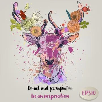 Hipster portrait of deer Stock Illustration