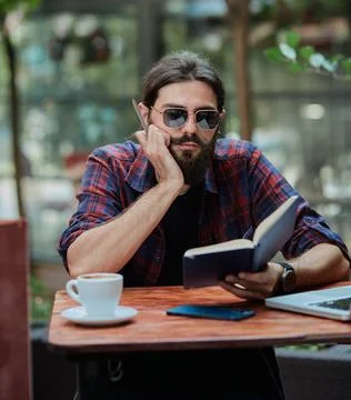 Hipster reading notes Foto stock