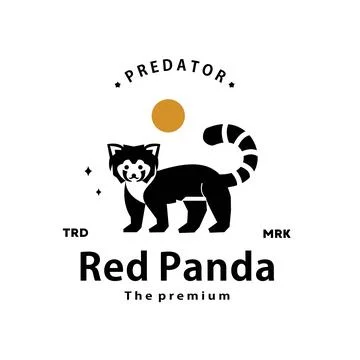 Hipster red panda logo vector outline silhouette art icon Stock Illustration