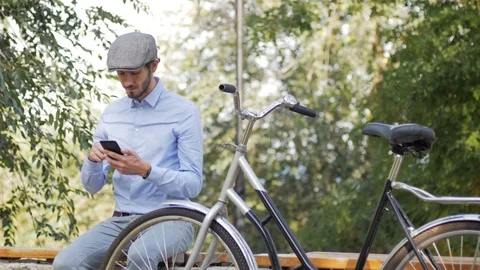Hipster with retro bicycle Stock Footage 98212837