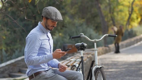 Hipster with retro bicycle Stock Footage 98213022