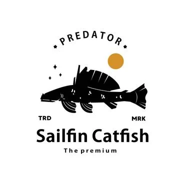 Hipster sailfin catfish logo vector outline silhouette art icon Stock Illustration