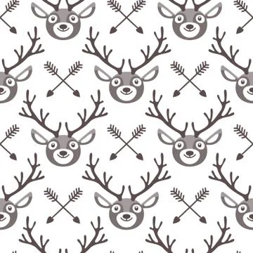 Hipster seamless pattern with deer and arrows Stock Illustration
