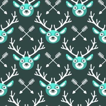 Hipster seamless pattern with deer and arrows Stock Illustration