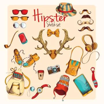 Hipster sketch set Illustration