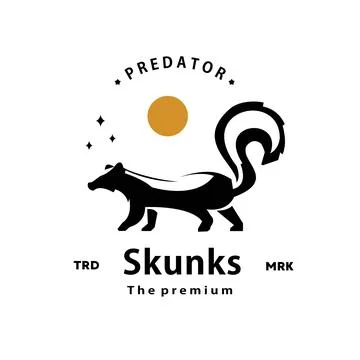 Hipster skunks logo vector outline silhouette art icon Stock Illustration