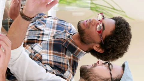 Hipster smiling Men using computer Stock Footage 301848138