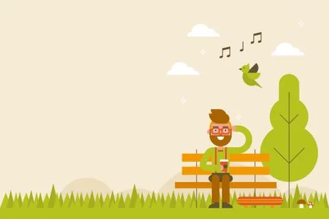 Hipster in Spring Background Stock Illustration