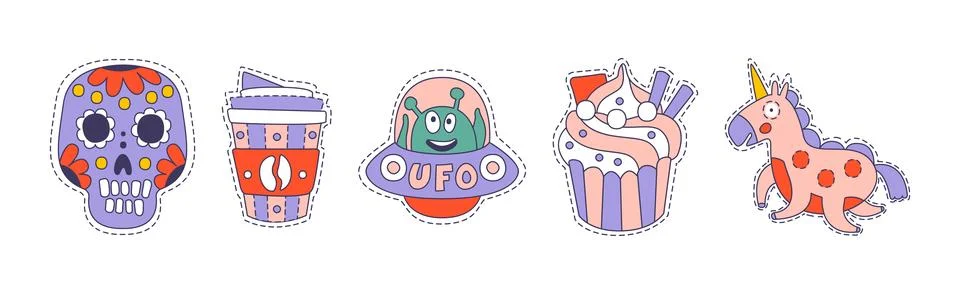 Hipster Sticker and Cute Patch Object and Symbol Vector Set Illustrazione stock
