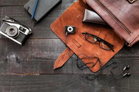 Hipster stuff bag Stock Photos