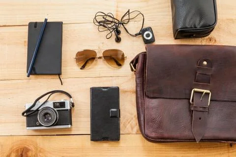 Hipster stuff bag Stock Photos