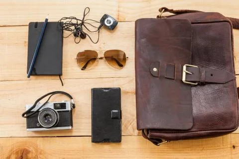 Hipster stuff bag Stock Photos