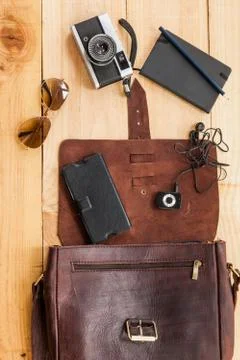 Hipster stuff bag Stock Photos