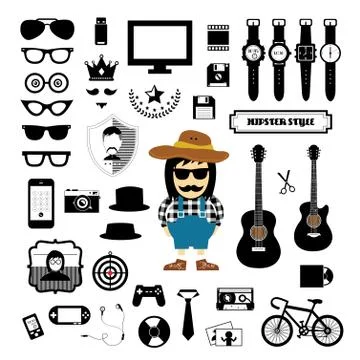 Hipster style elements and icons set Stock Illustration