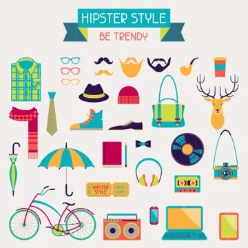 Hipster style elements and icons set for retro design 스톡 일러스트