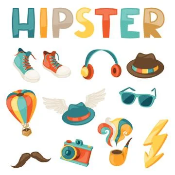 Hipster style elements and objects set 스톡 일러스트