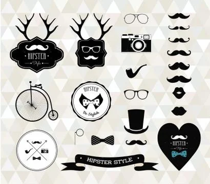 Hipster style elements, icons and labels Stock Illustration