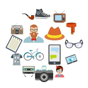 Hipster style flat icons set Stock Illustration