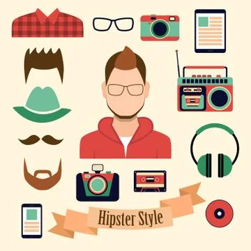 Hipster style with a hipster elements and icons Stock Illustration