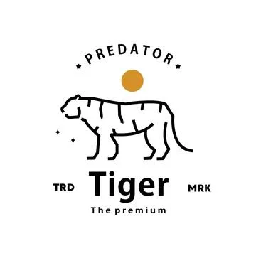 Hipster tiger logo vector outline monoline art icon Stock Illustration