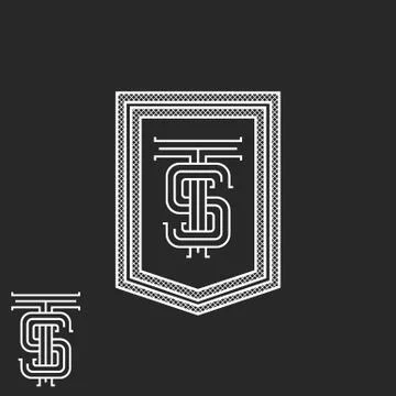 Hipster TS initials monogram frame, black and white vintage boutique emblem m Stock Illustration