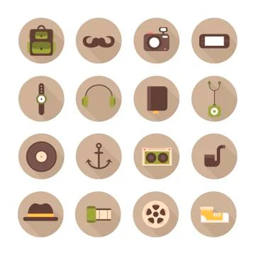 Hipster vector colorful style elements and characters icons set for retro design Stock Illustration
