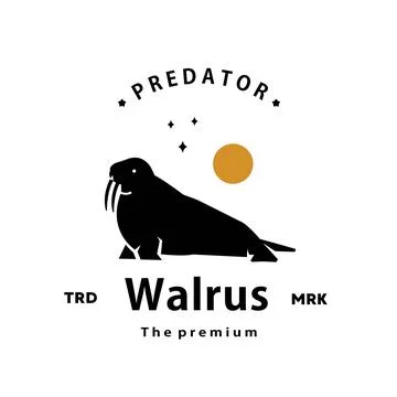 Hipster walrus logo vector outline silhouette art icon Stock Illustration