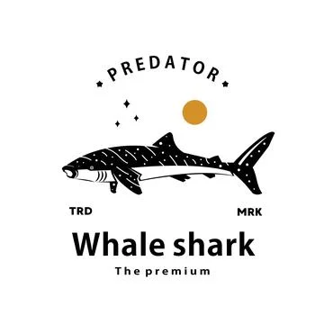 Hipster whale shark logo vector outline silhouette art icon Stock Illustration