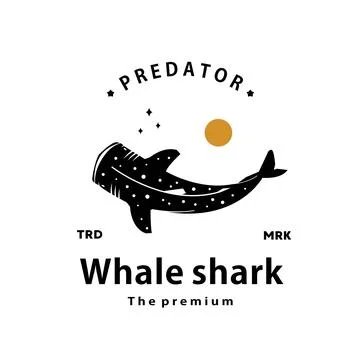 Hipster whale shark logo vector outline silhouette art icon Stock Illustration
