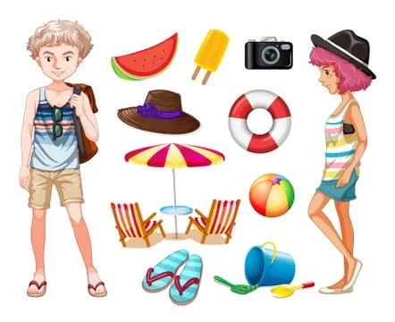 Hipsters and beach objects Stock Illustration